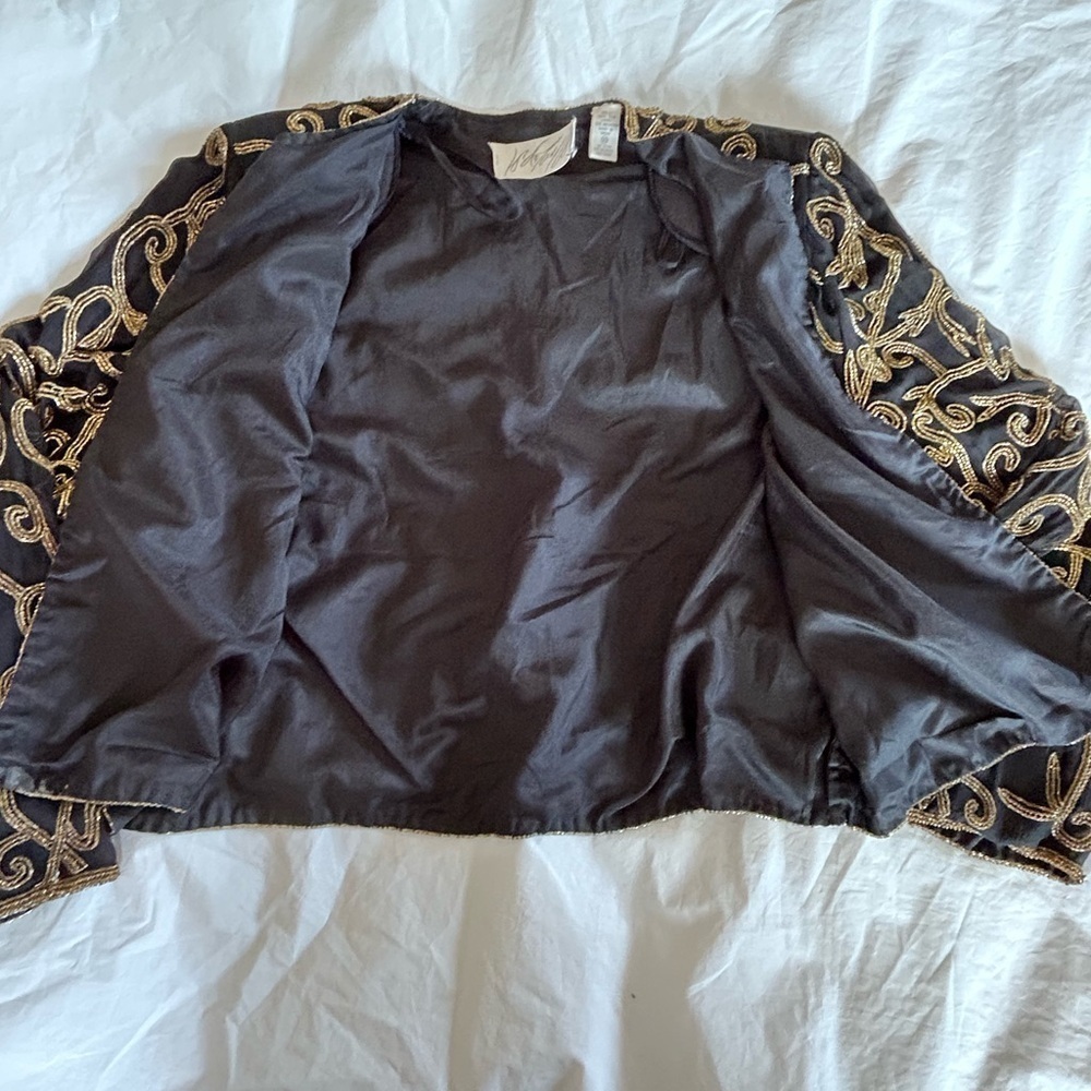 LORD AND TAYLOR Vintage Silk Gold Beaded Dress Jacket Size 10 Mob Wife - Picture 11 of 11